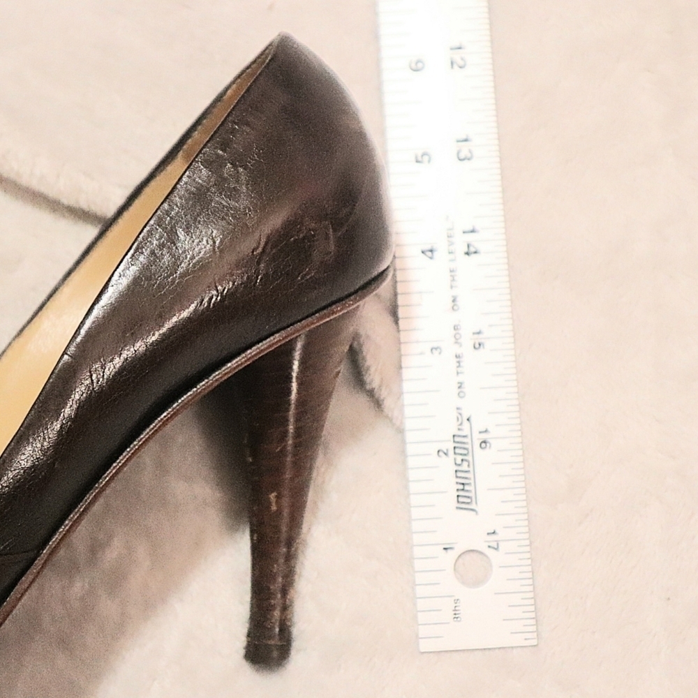 VINTAGE YSL HEELS 37.5/7 Yves Saint Laurent Brown Classic Exotic Leather 80s 90s - Picture 2 of 10